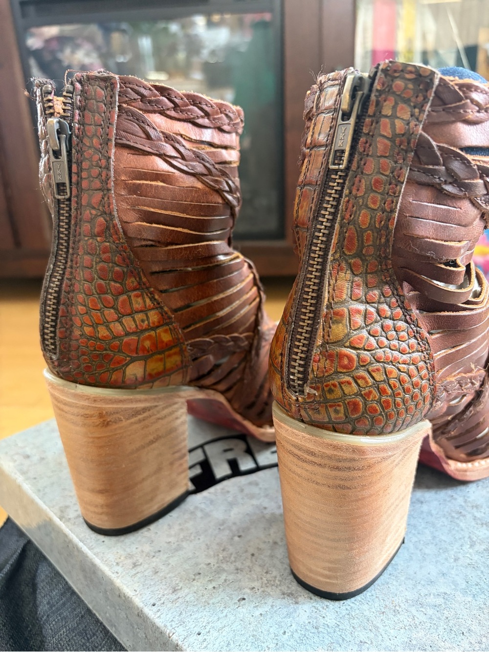 Freebird by Steven Brown Braided Cutout Leather Open-Toe Heel Boots - Picture 5 of 8
